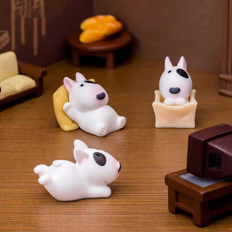 Mini Bull Terrier Dog Figurine – Micro Landscape for Home Desktop Decor