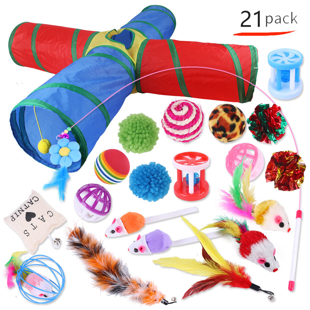 Interactive Cat Play Tunnel – Foldable Mouse and Fish Toy Set for Pets