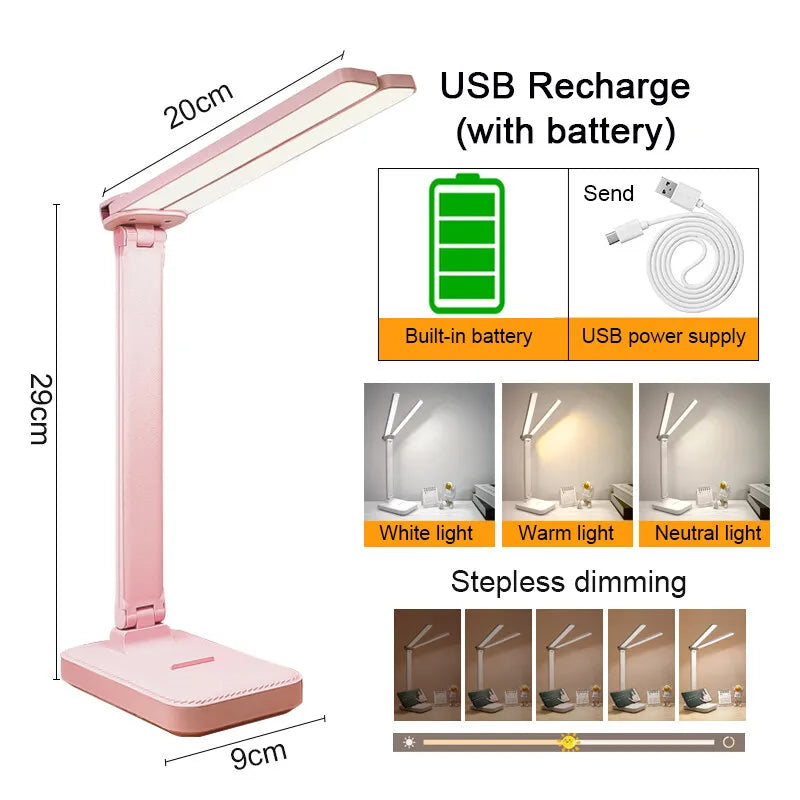 Dimmable LED Desk Lamp – Rechargeable Eye Protection for Bedroom Study