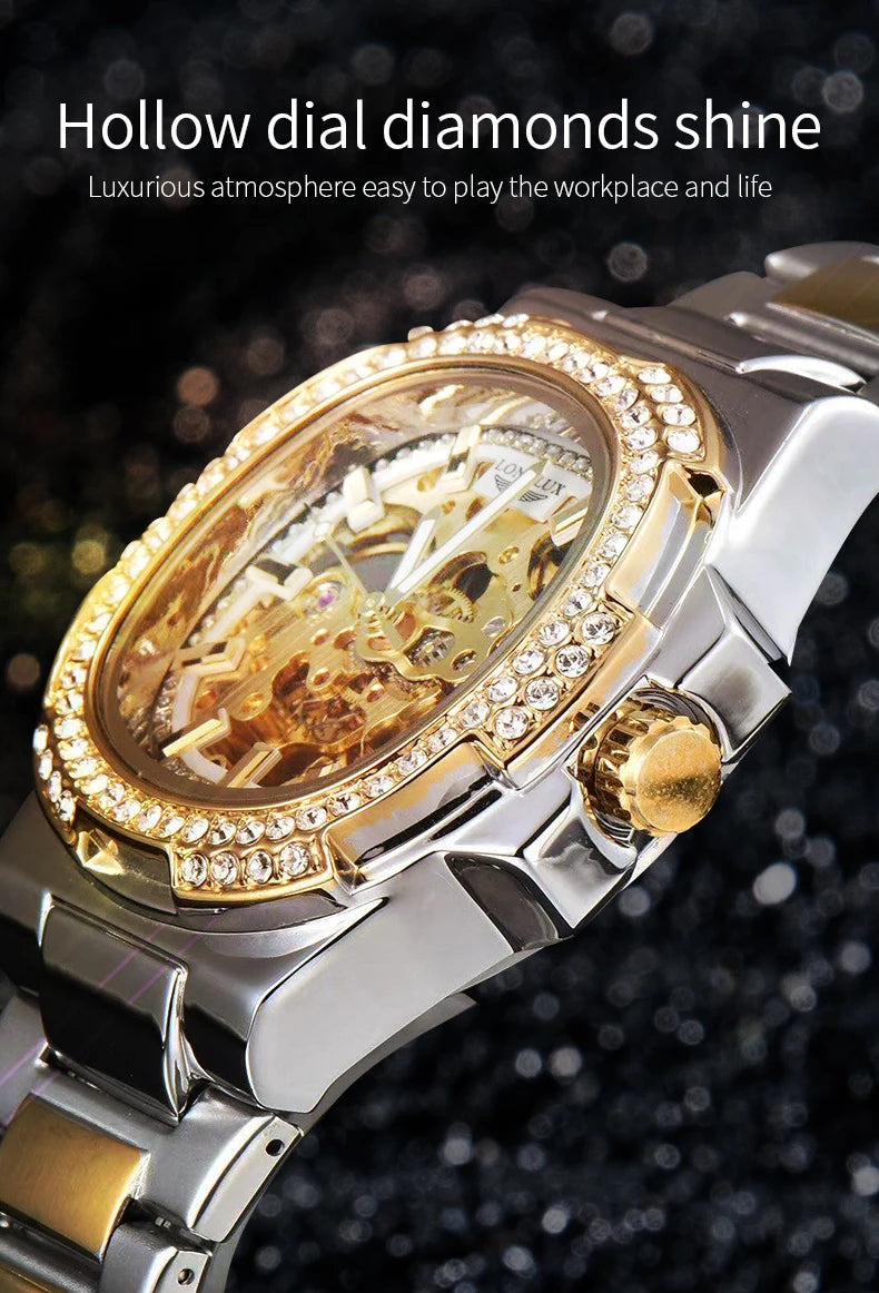 Skeleton Automatic Watch – Luxury Stainless Steel Diamond for Men