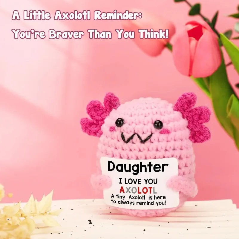 Handmade Crochet Axolotl Doll – Positive Energy Plush for Desk Decor