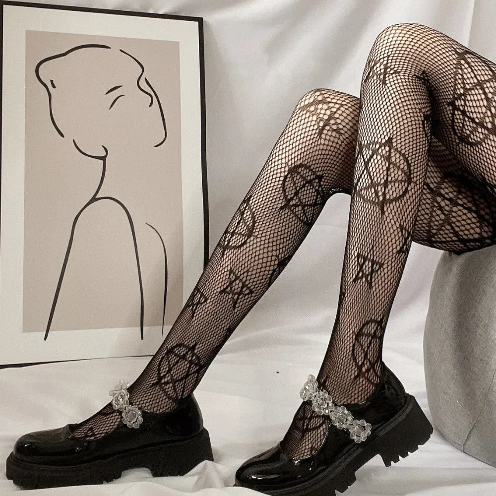 Cross Print Nylon Pantyhose – Gothic Lolita Tights for Cosplay Costume
