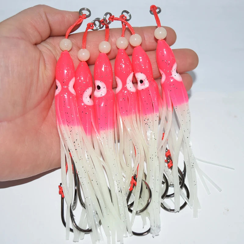 Soft Silicon Squid Lure – 12cm Double Assist Hook Rig for Saltwater Fishing