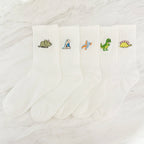 Embroidered Dinosaur Ankle Socks – Cute Cartoon Cotton Socks for Women