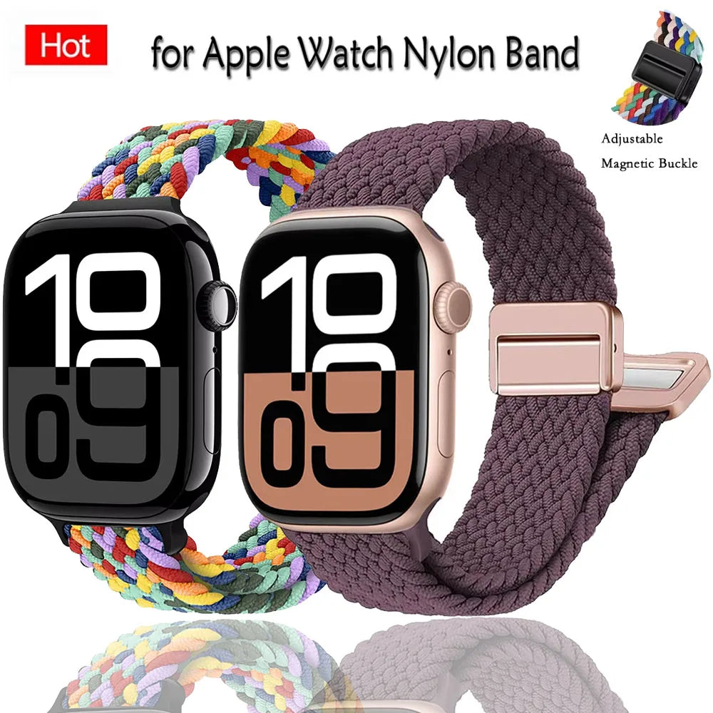 Braided Nylon Loop Watch Band – Magnetic Adjustable Bracelet for Apple iWatch