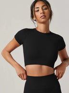 Seamless Short Sleeve Yoga Top – Breathable Fitness Shirt for Gym Running