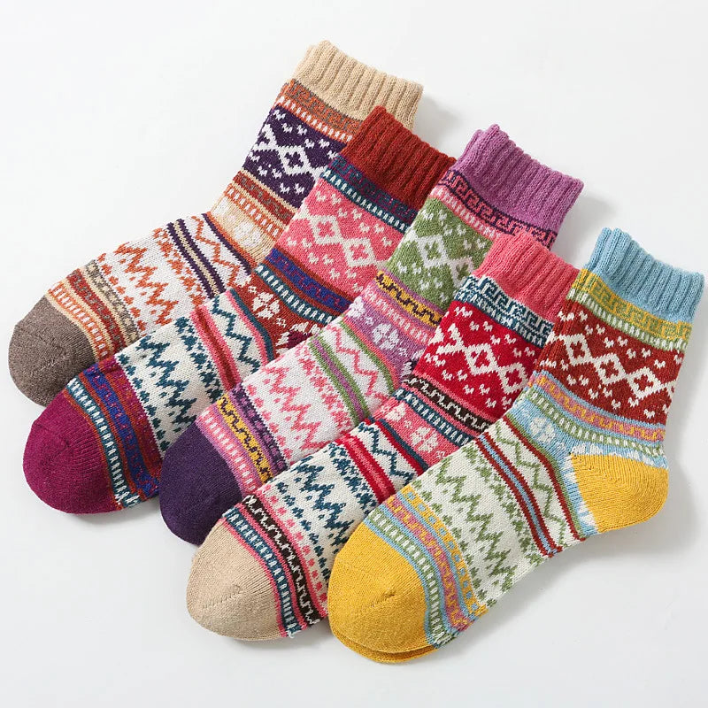 Thickened Retro Ethnic Socks – Warm Soft Cotton Crew Socks for Autumn Winter
