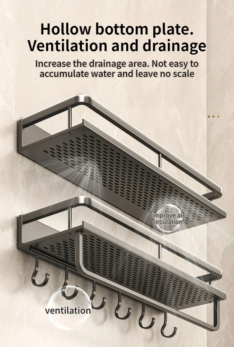 Aluminum Bathroom Shelf – Wall Mounted Storage Rack for Kitchen and Shower