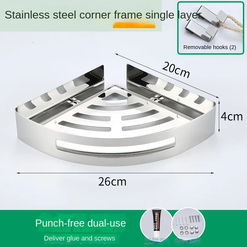 Stainless Steel Corner Shower Shelf – Wall Mounted Organizer for Bathroom Storage
