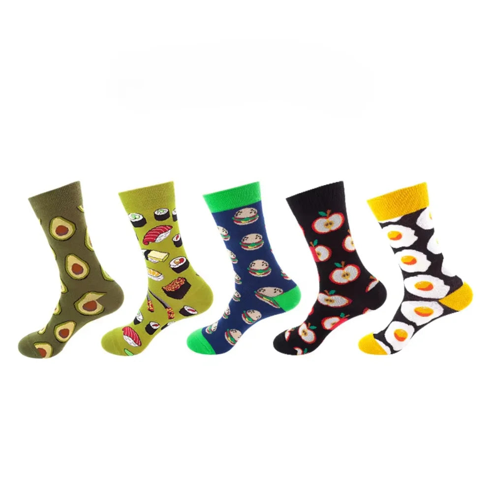 Colorful Cotton Crew Socks – Novelty Patterned Dress Wear for Men