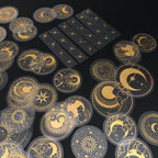 Glitter Gold PET Adhesive Stickers – Celestial Stars and Moon for Journaling