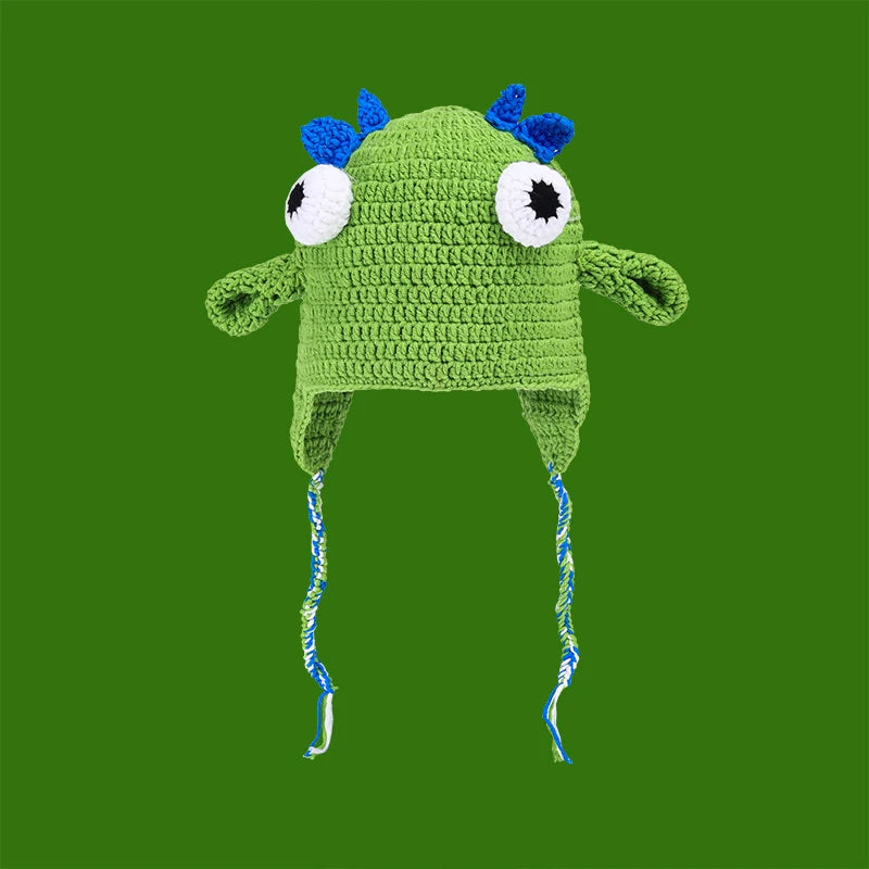 Knitted Monster Balaclava – Green Devil Hat for Halloween Cosplay Costume