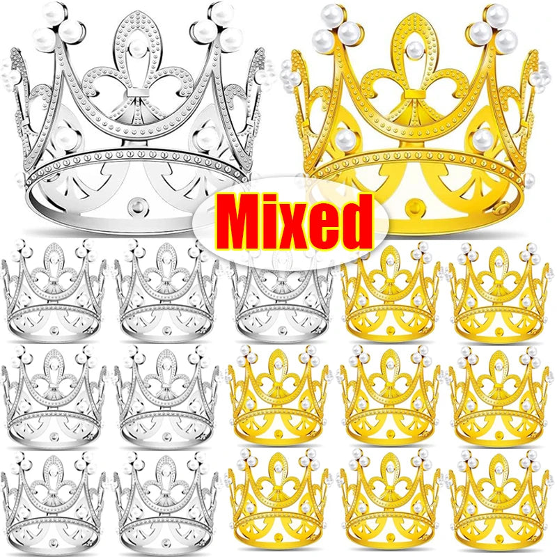 Mini Plastic Crown Topper – Pearl Tiara for Kids Cake and Hair Decoration