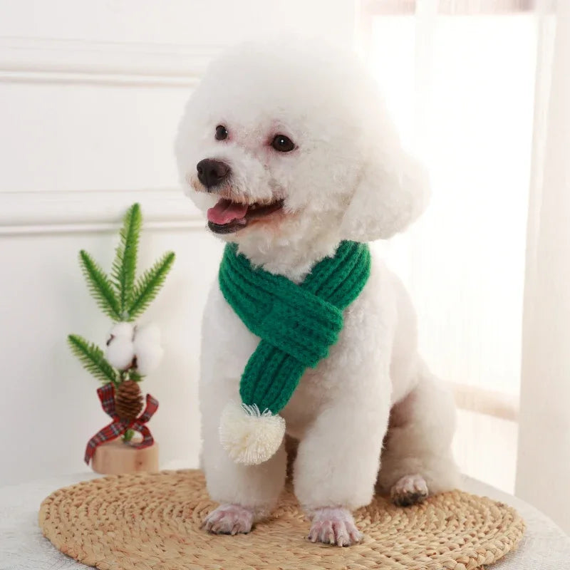 Knitted Dog Scarf Collar – Warm Winter Accessory for Small Medium Pets
