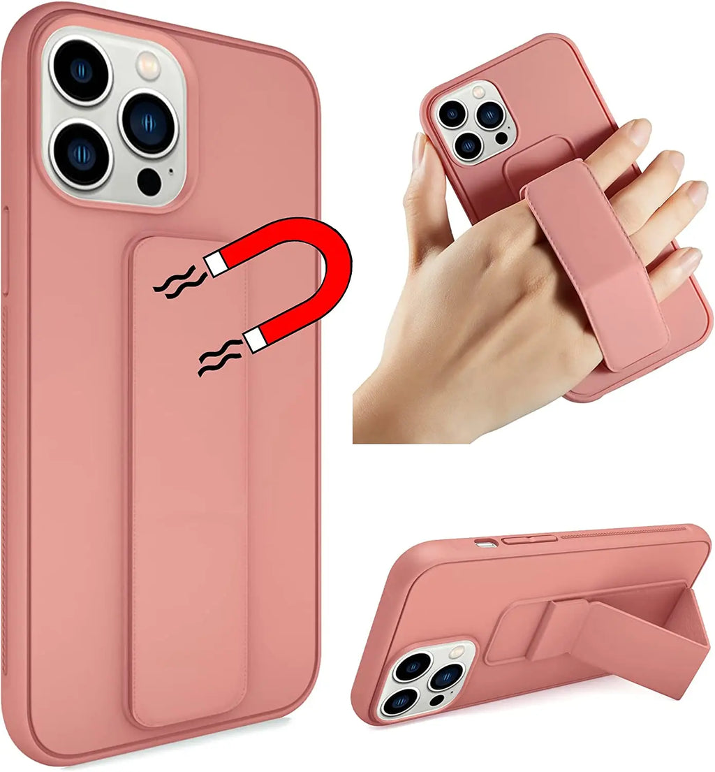 Magnetic Stand Phone Case – Protective Cover with Wrist Strap for iPhone Series