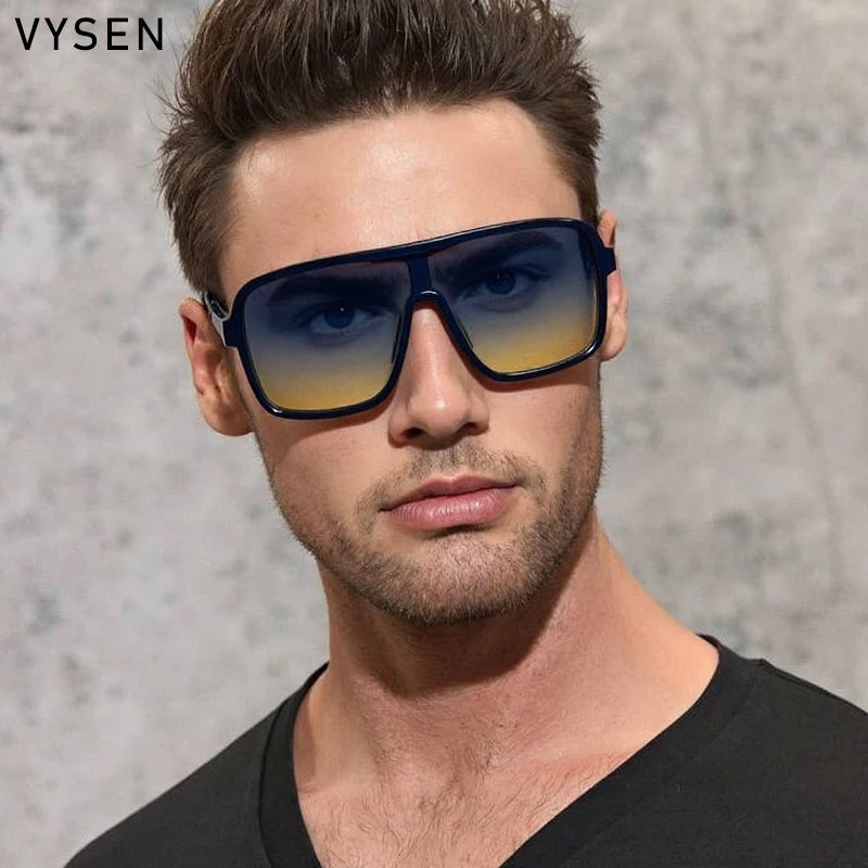 Oversized Polarized Rectangle Sunglasses – Vintage Steampunk for Men