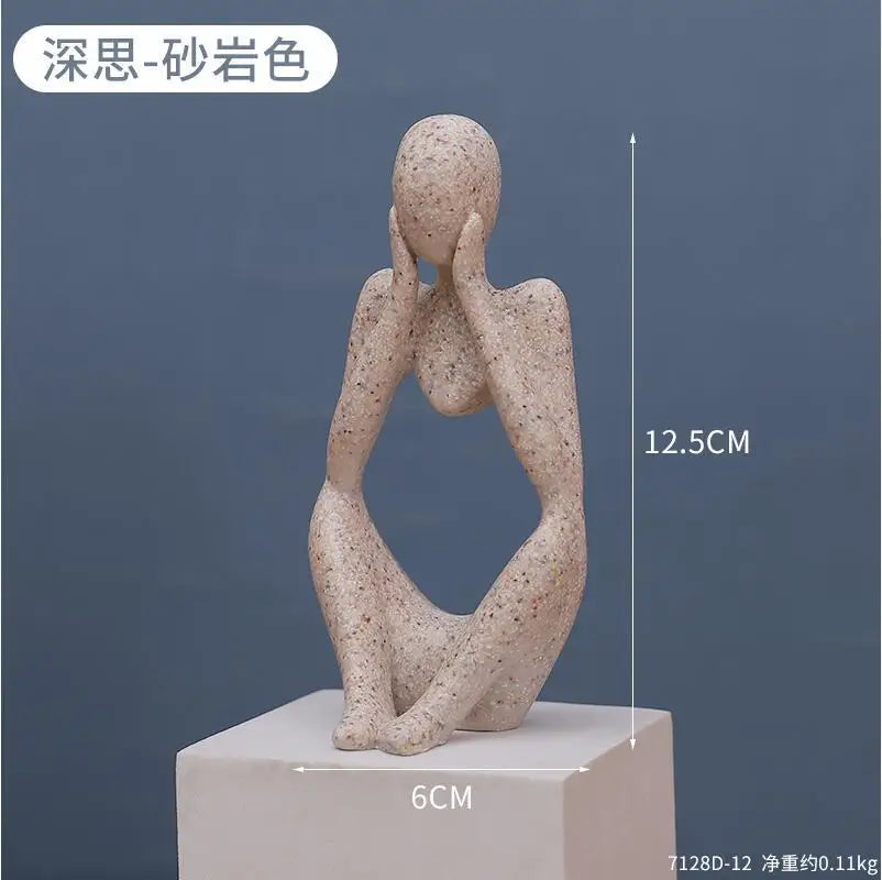 Abstract Thinker Statue – Sand Colored Yoga Figurine for Home Decor