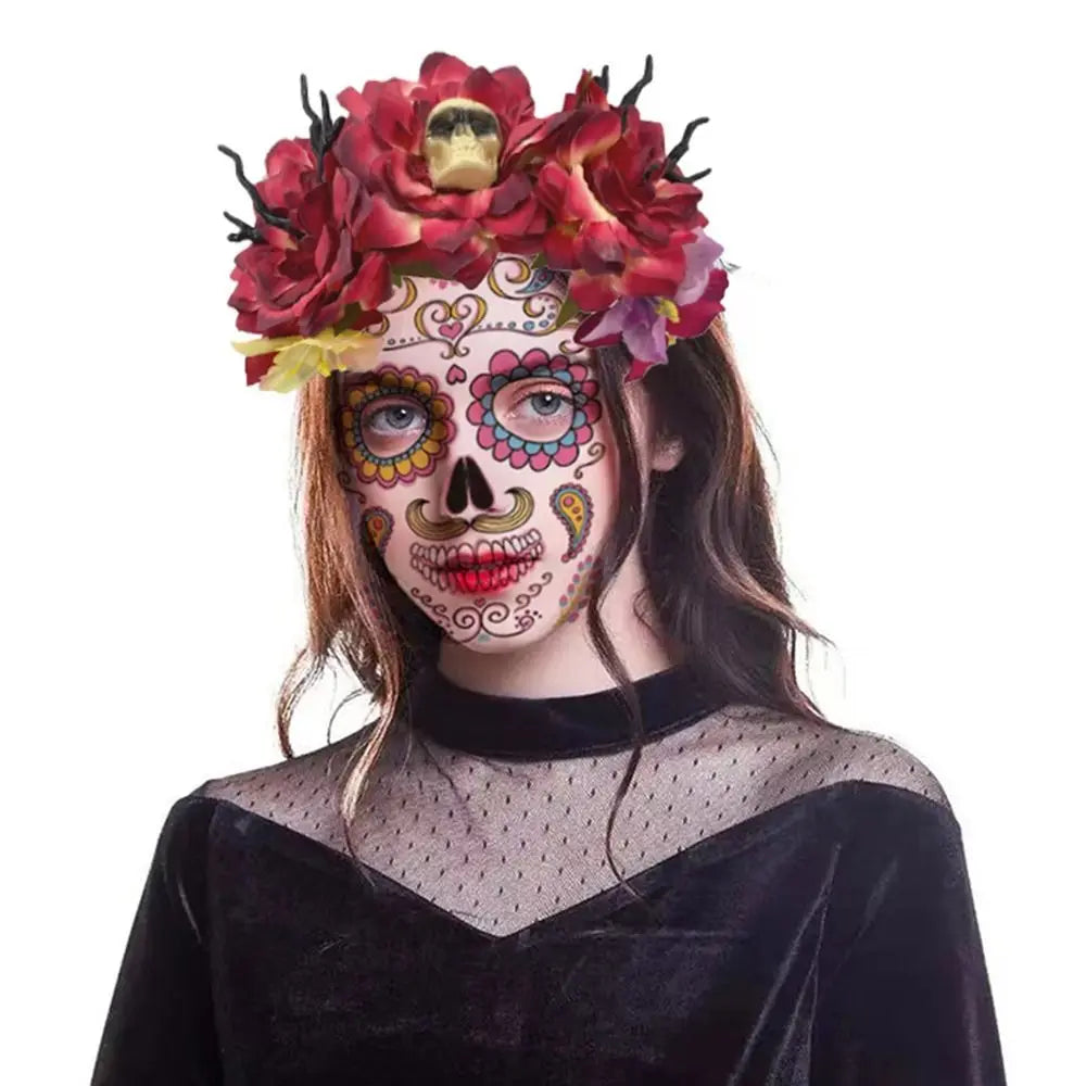 Mexican Rose Flower Crown – Boho Floral Headpiece for Halloween Party Wedding