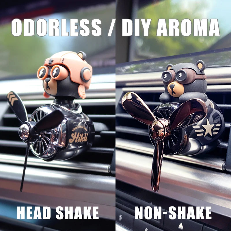 Pilot Bear Car Air Freshener – Cartoon Vent Clip for Interior Decoration