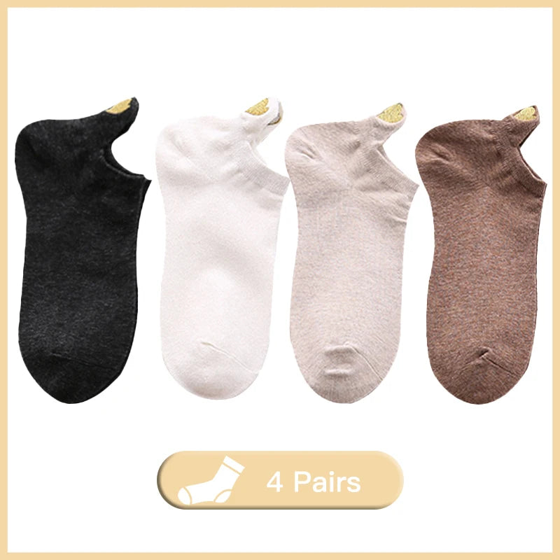 Embroidered Heart Ankle Socks – Cute Cotton Casual Footwear for Women