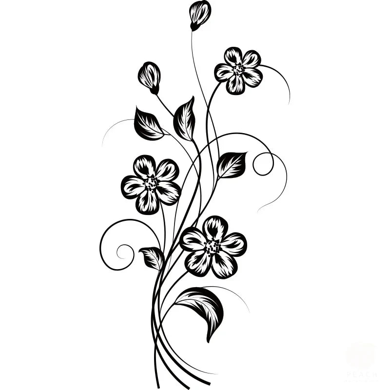 Black Flower Wall Decal – Waterproof Self-Adhesive Art for Home Decor