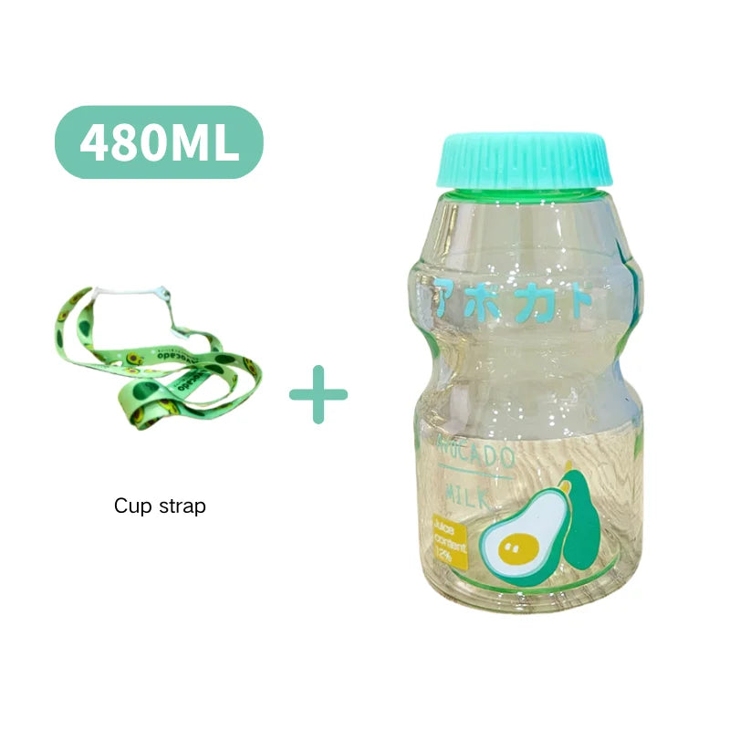 Milk Carton Water Bottle – 480ml Kawaii Plastic Cup for Kids and Adults