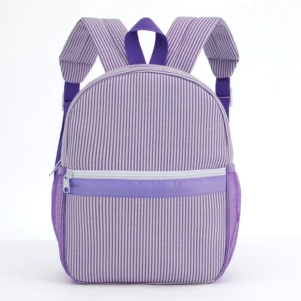 Seersucker Striped Backpack – Classic Kids Book Bag for Preschool