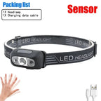 USB Rechargeable LED Headlamp – Motion Sensor Flashlight for Outdoor Camping
