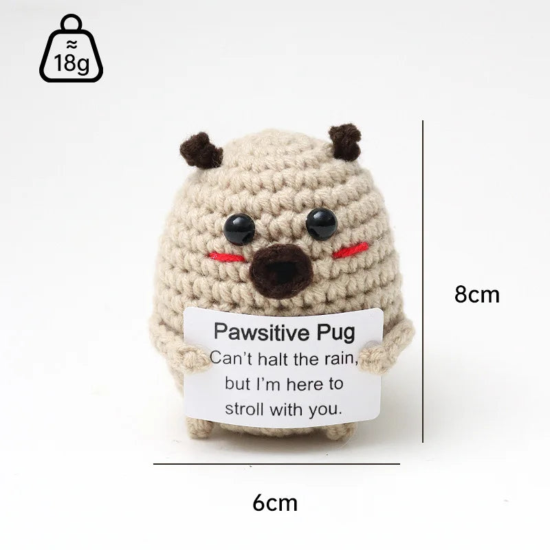 Handmade Wool Crochet Dog Doll – Positive Affirmation Plush for Home Decor