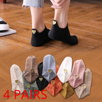 Embroidered Heart Ankle Socks – Cute Cotton Casual Footwear for Women