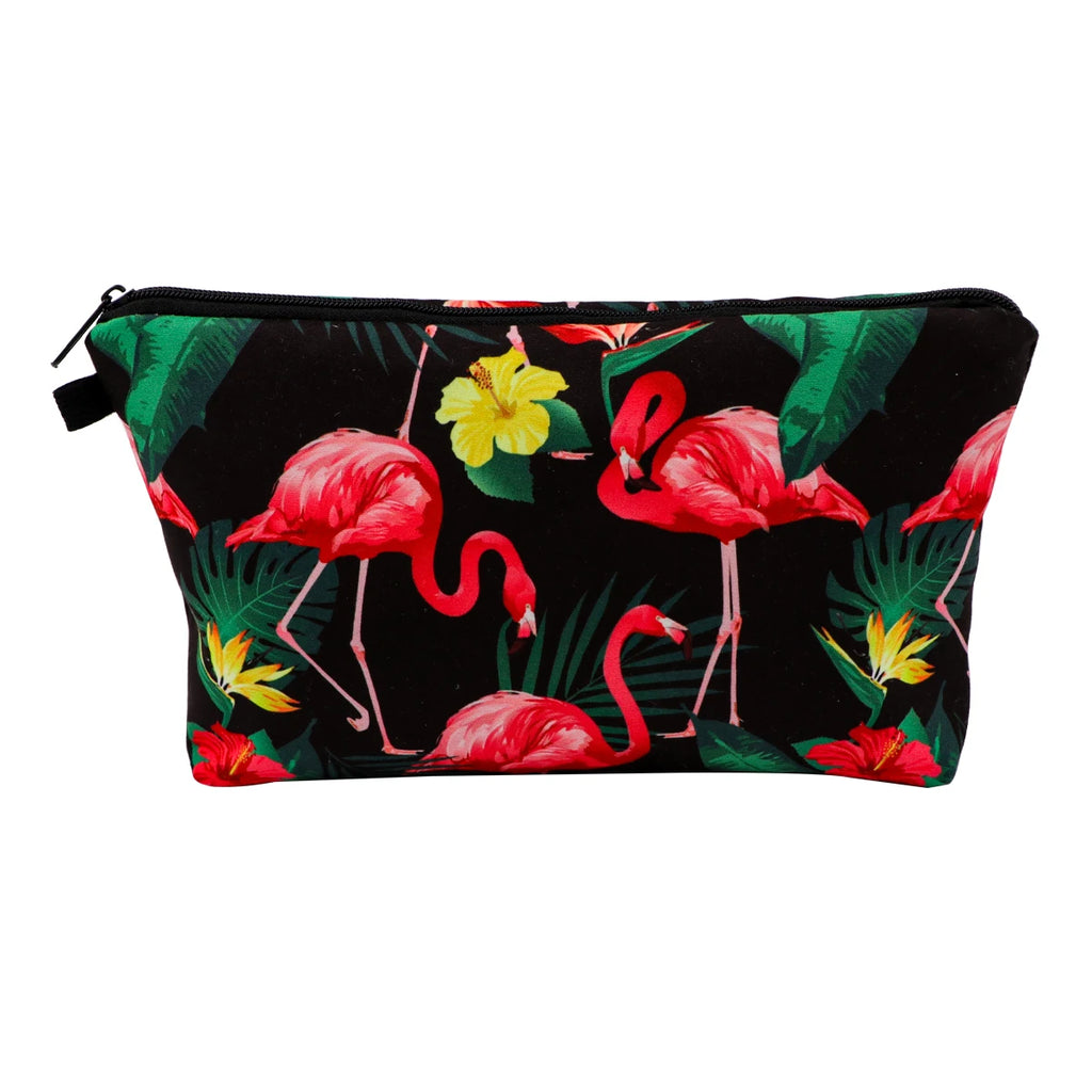 Large Animal Makeup Bag – Flamingo Cat Print Organizer for Travel Cosmetics
