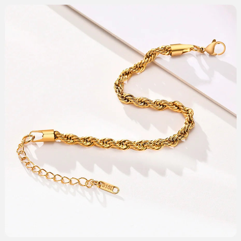Stainless Steel Rope Chain Bracelet – Unisex Twisted Link Jewelry for Gift