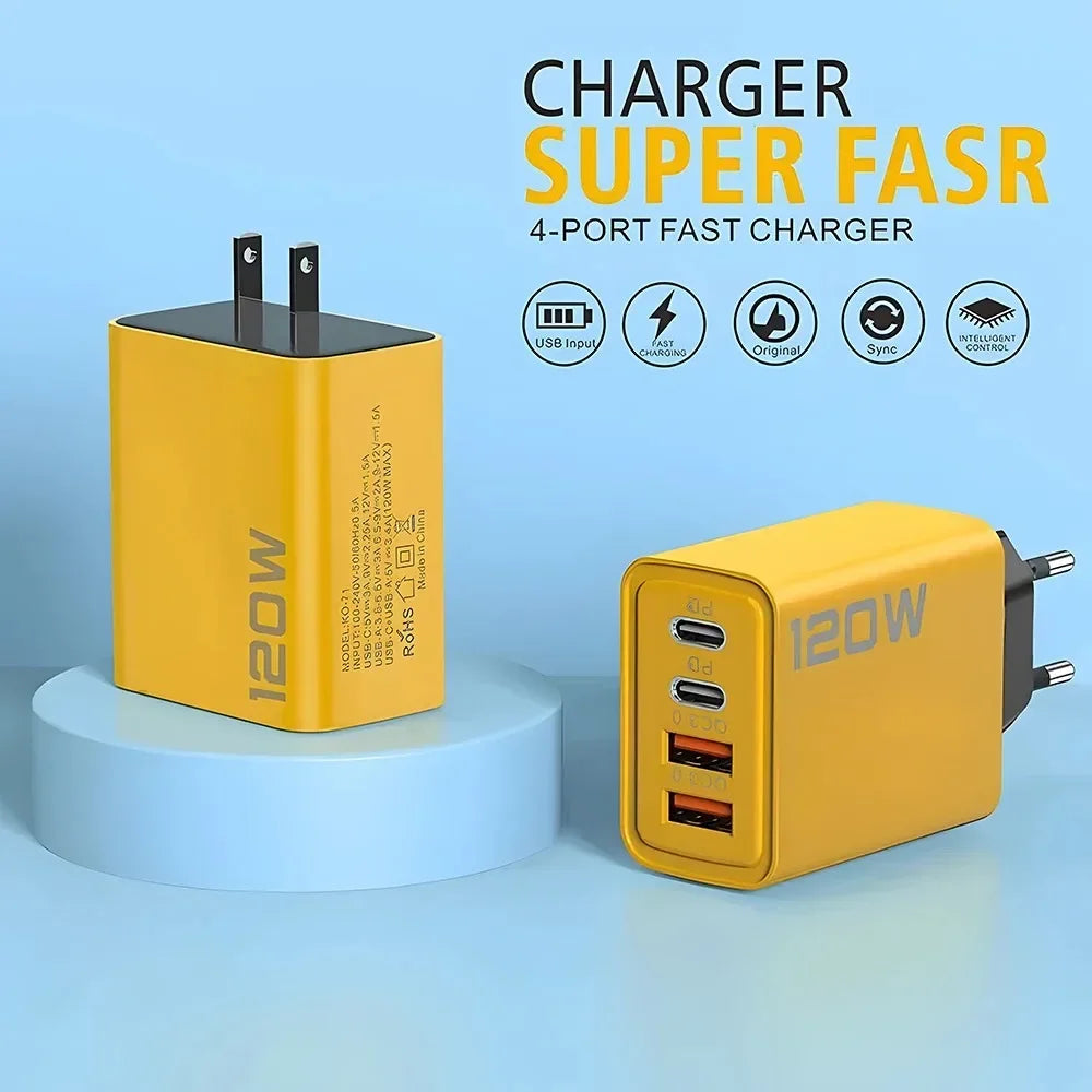 120W Fast Charging Wall Adapter – USB-C PD Charger for Smartphones