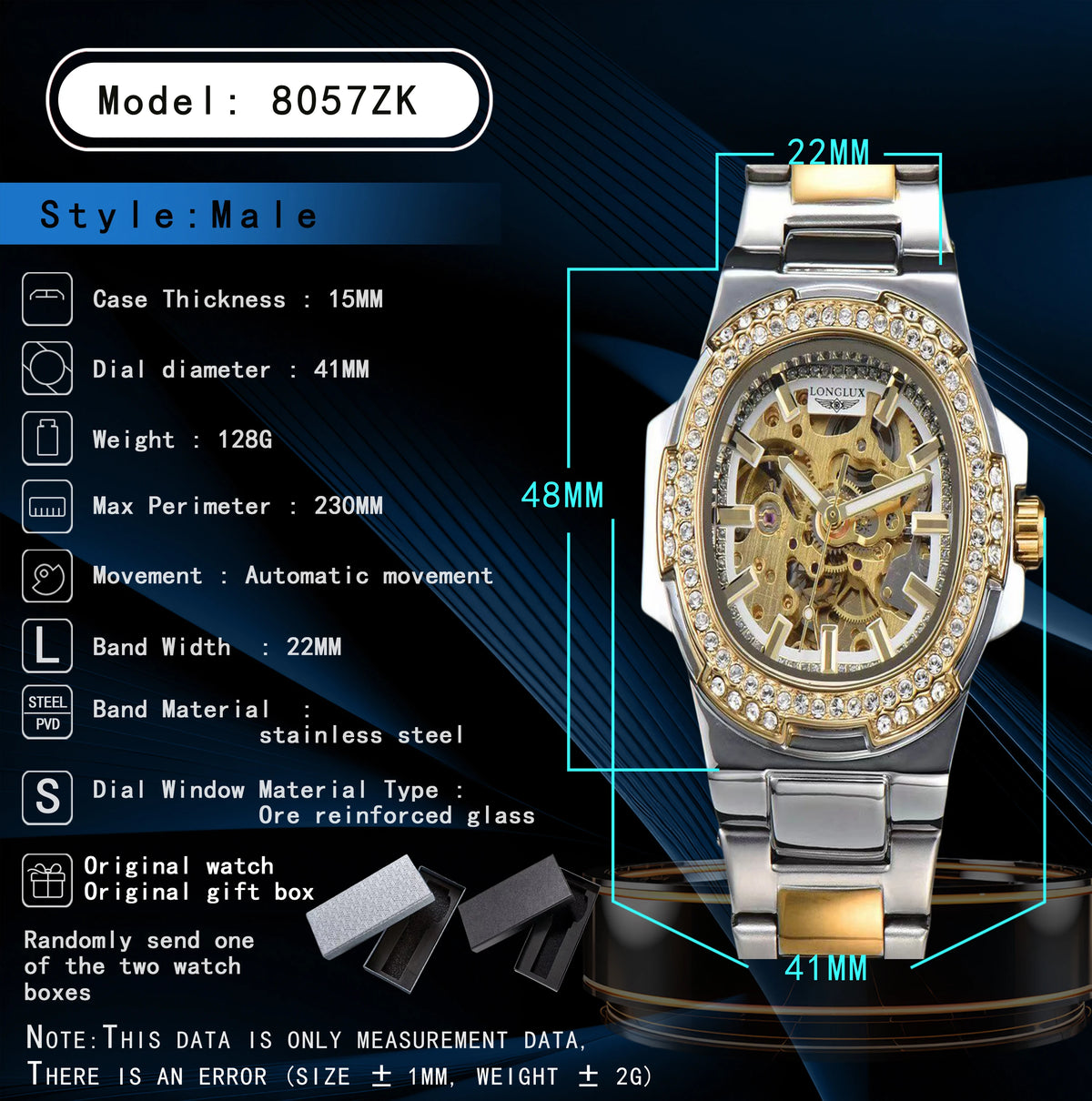 Skeleton Automatic Watch – Luxury Stainless Steel Diamond for Men