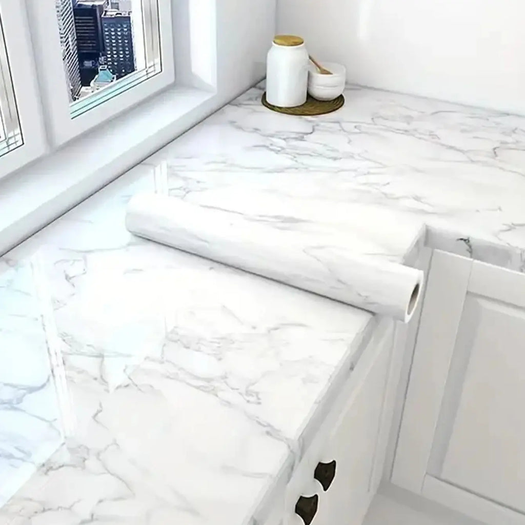 Marble Adhesive Wallpaper – 80cm Oil-Proof Film for Kitchen Renovation