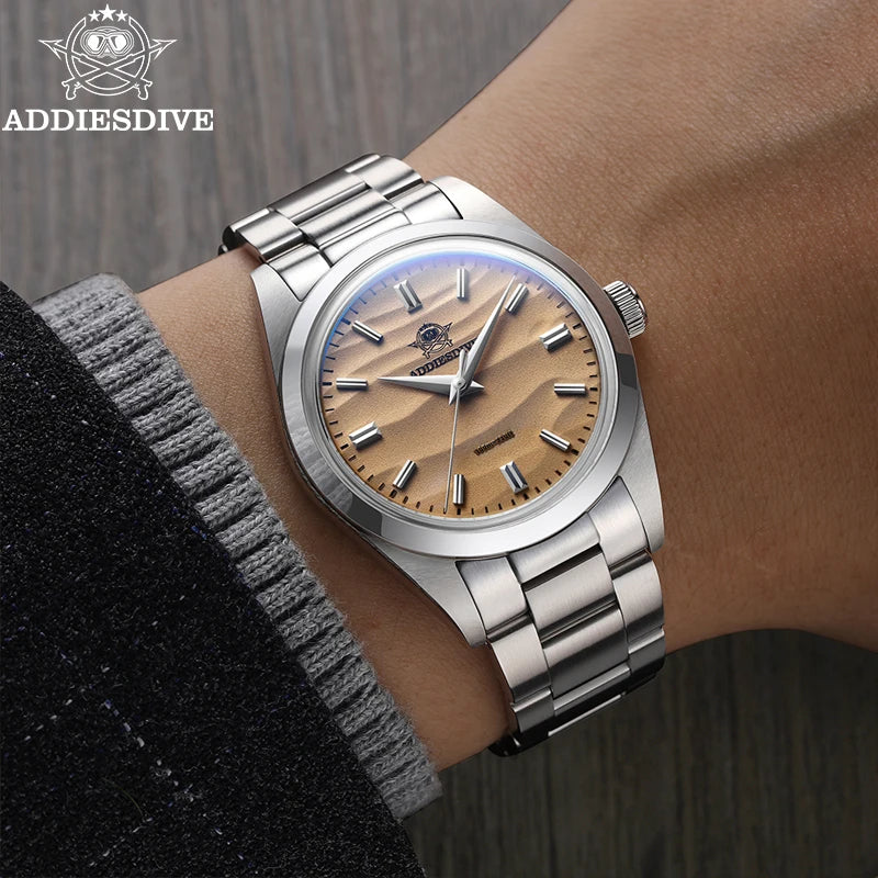 ADDIESDIVE 36mm Quartz Watch – Stainless Steel Sand Dial for Everyday Wear