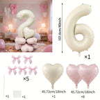 40-Inch Cream White Number Balloon Set – Heart Foil Decor for Kids Birthday