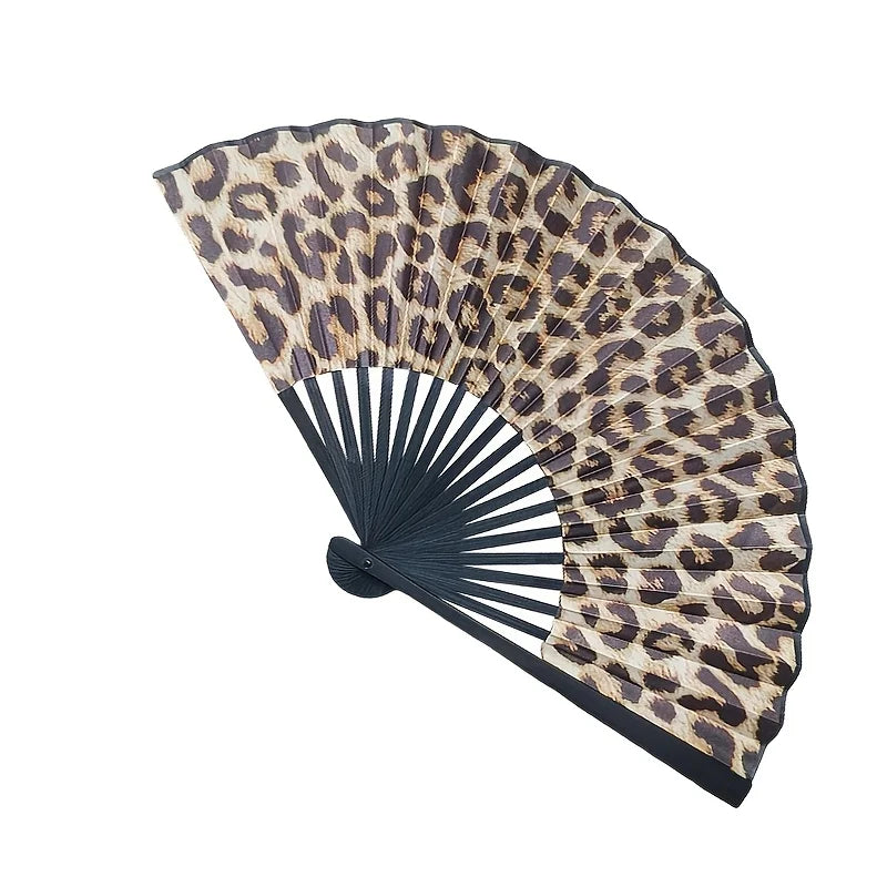 Leopard Print Folding Fan – Lightweight Handheld Accessory for Summer Events