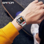 Square Stainless Steel Digital Watch – Temperature Gauge for Men's Sports