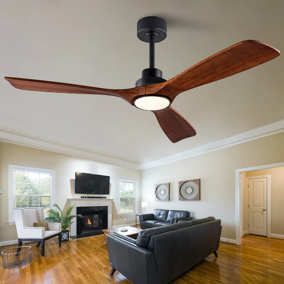 Wood Ceiling Fan with Remote – Quiet DC Motor for Living Room Home Decor