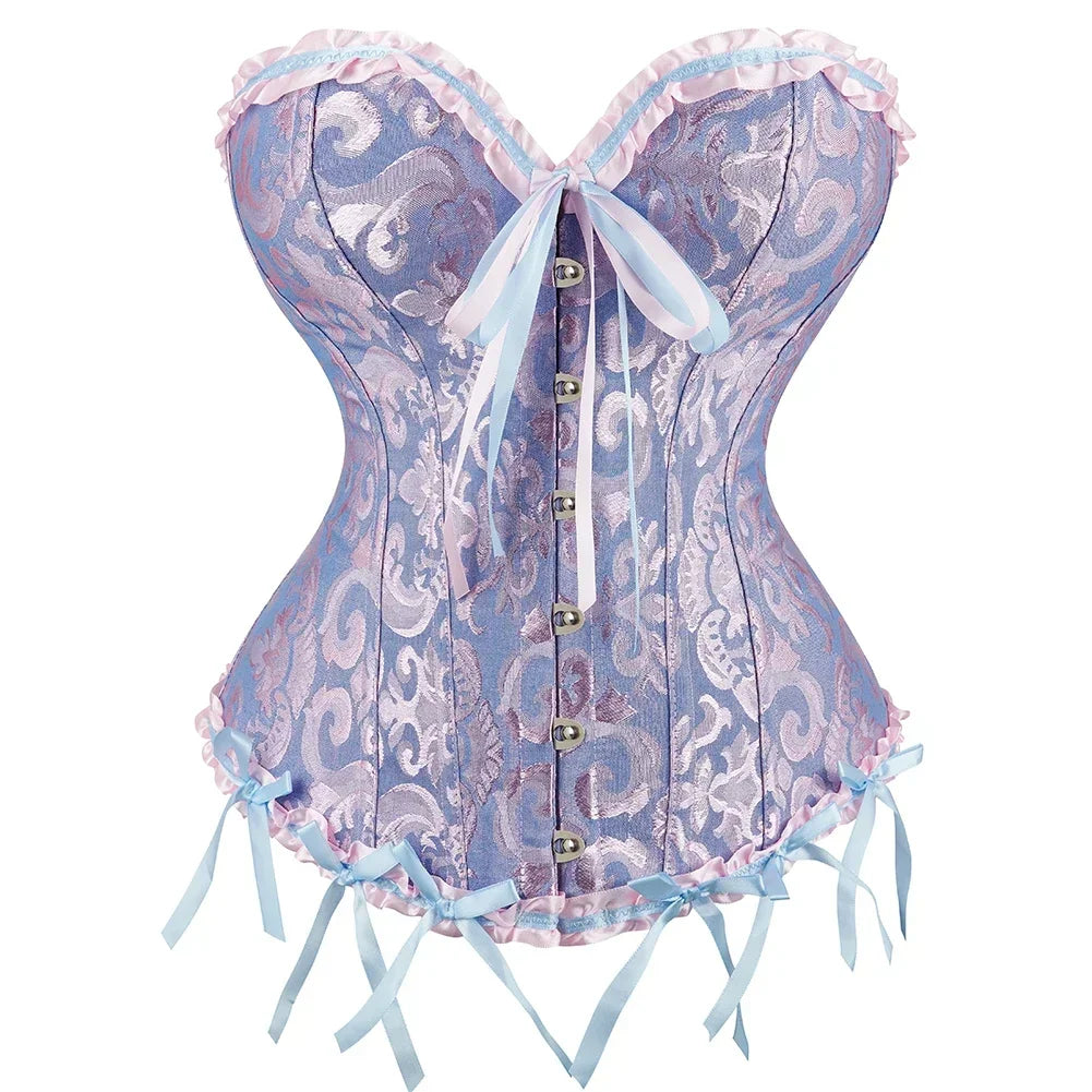 Victorian Jacquard Corset Top – Lace Up Gothic Bustier for Cosplay