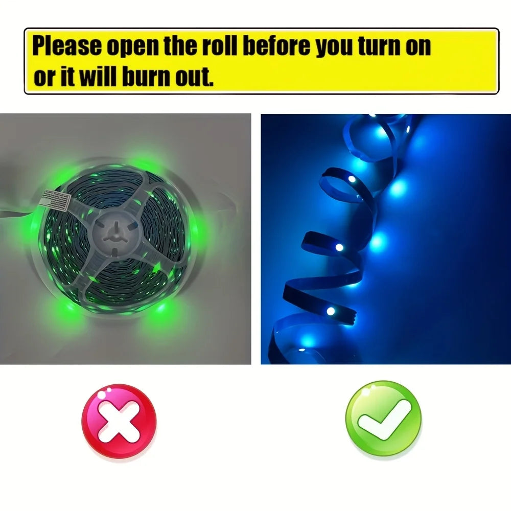Bluetooth LED Strip Lights – RGB Color Changing Tape for TV Bedroom Lighting