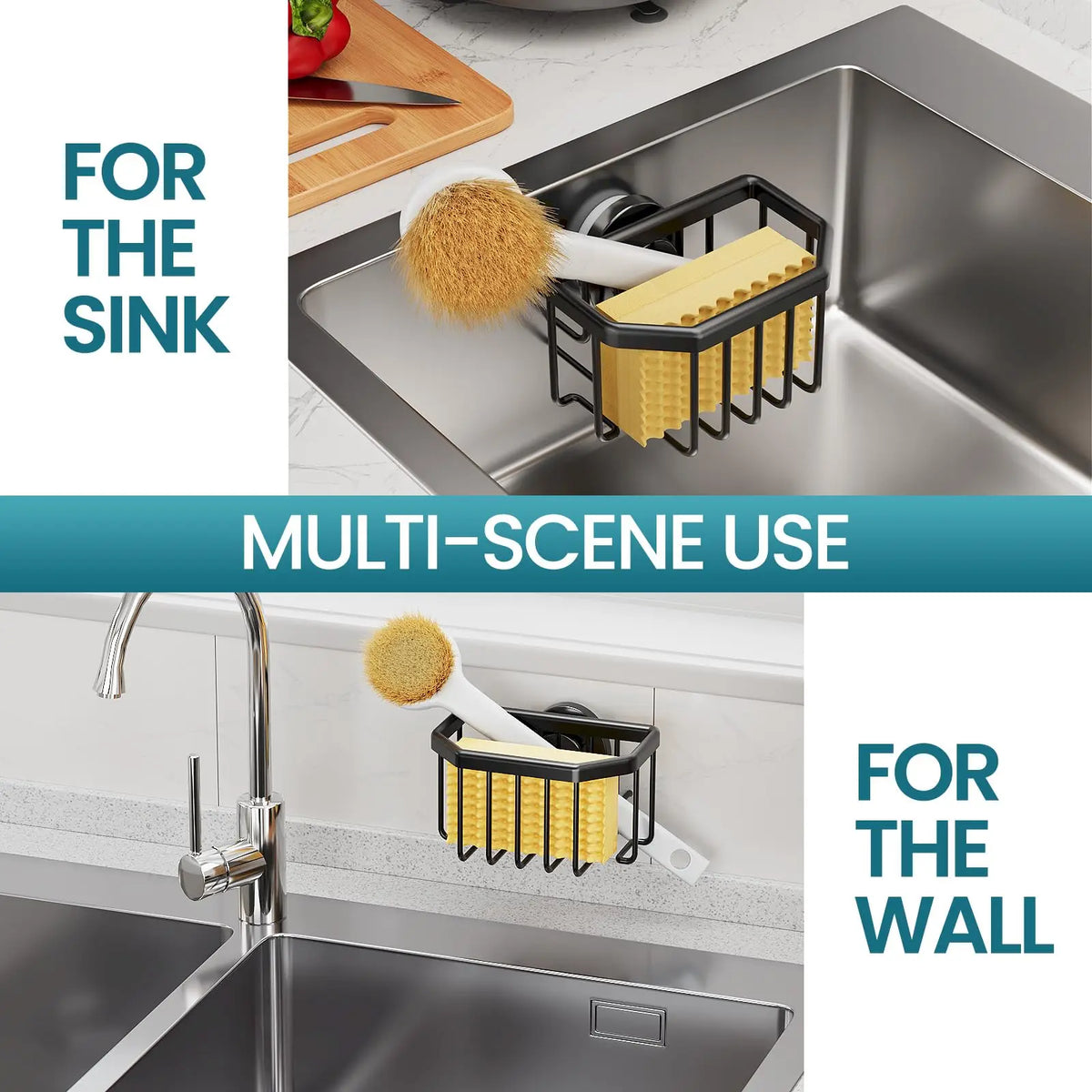 Rustproof Aluminum Sponge Holder – Suction Cup Caddy for Kitchen Sink