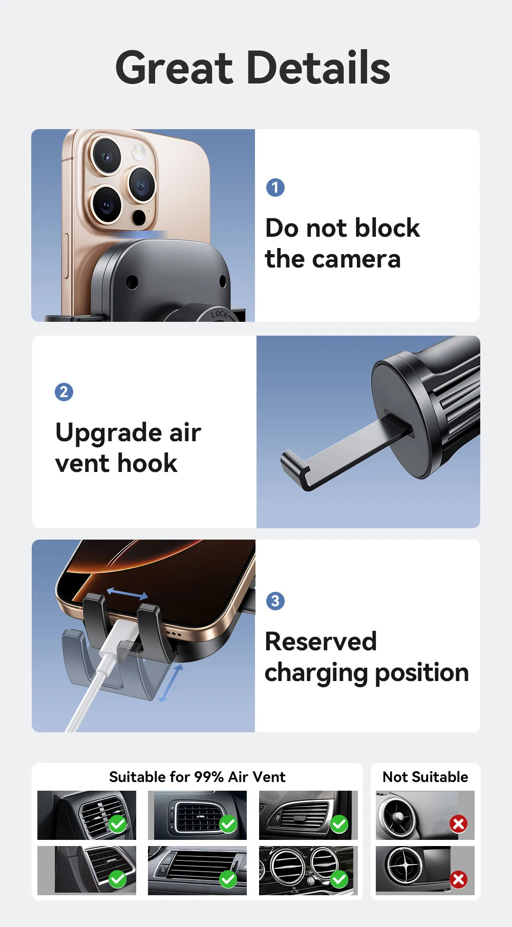 Universal Car Phone Mount – 360° Rotating Air Vent Holder for Smartphone