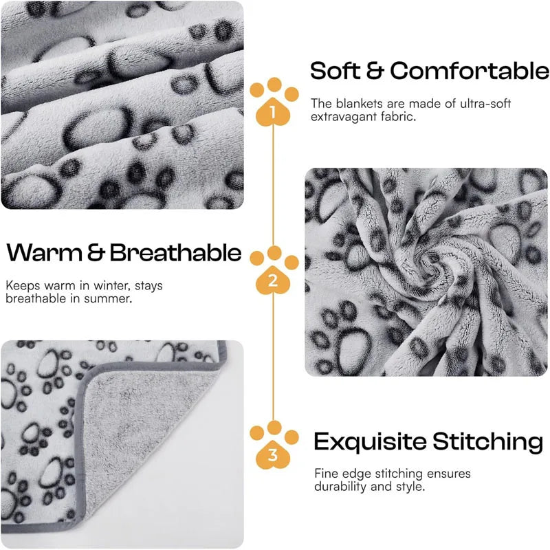 Soft Fluffy Pet Blanket – Cartoon Paw Print for Dogs and Cats