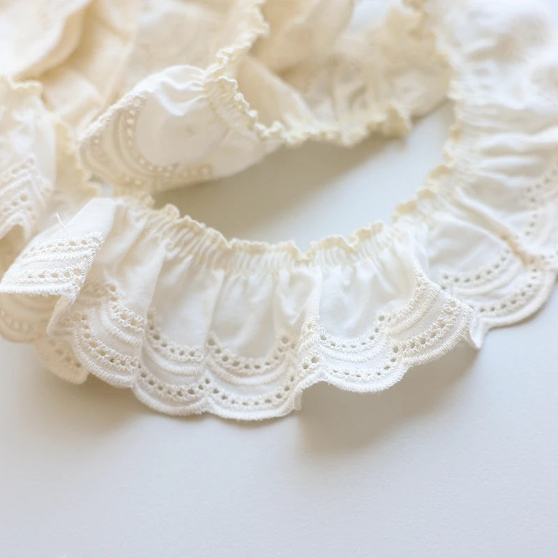 Embroidered Lace Trim – Pleated Cotton Fabric for DIY Dress Sewing Decor