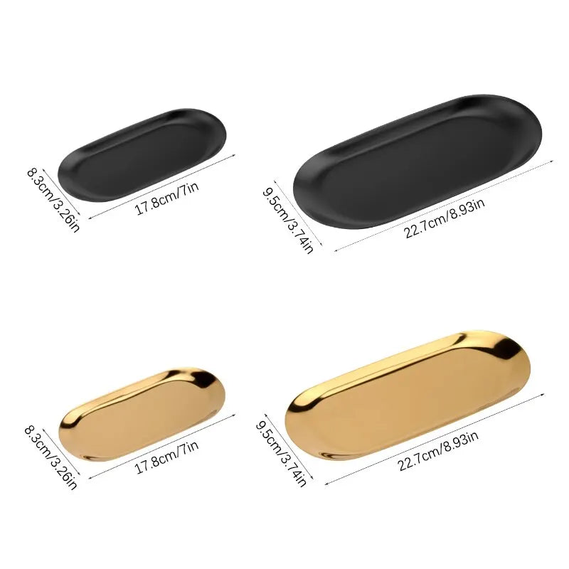 Stainless Steel Oval Tray – Minimalist Jewellery Storage for Desktop Decor