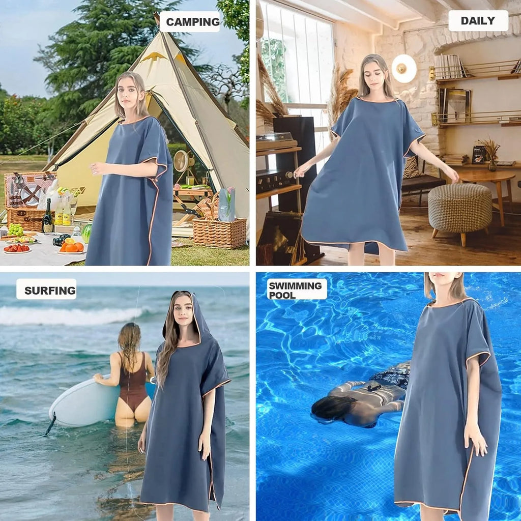 Microfiber Surf Poncho – Hooded Changing Towel for Beach and Swim