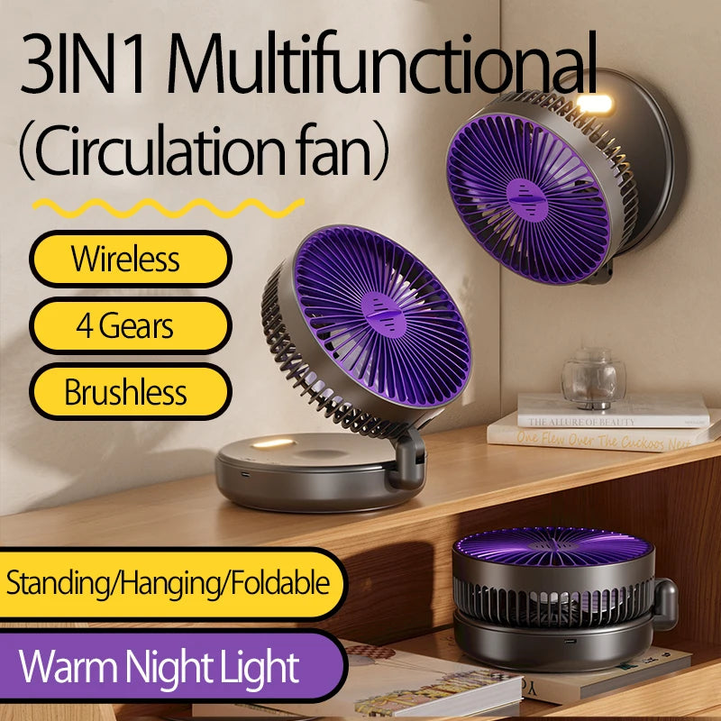 Rechargeable 3-in-1 Portable Fan – Multifunctional Cooling for Home and Travel