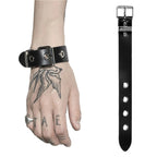 Wide Strap Leather Bracelet – Adjustable Punk Cuff for Gothic Cosplay